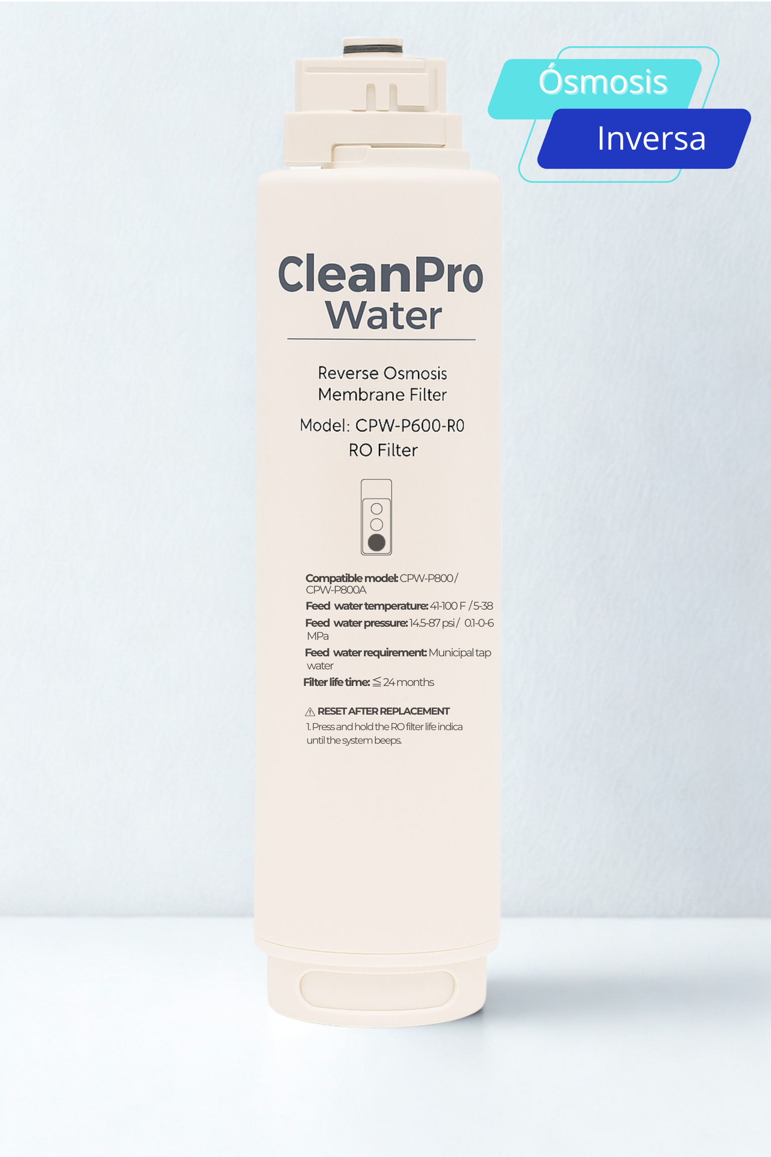 Membraba de osmosis inversa para sistema CleanPro Water de purificacion de agua